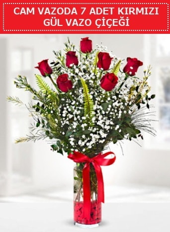 Cam vazoda 7 adet kırmızı gül çiçeği  Nevşehir çiçek online çiçek siparişi 